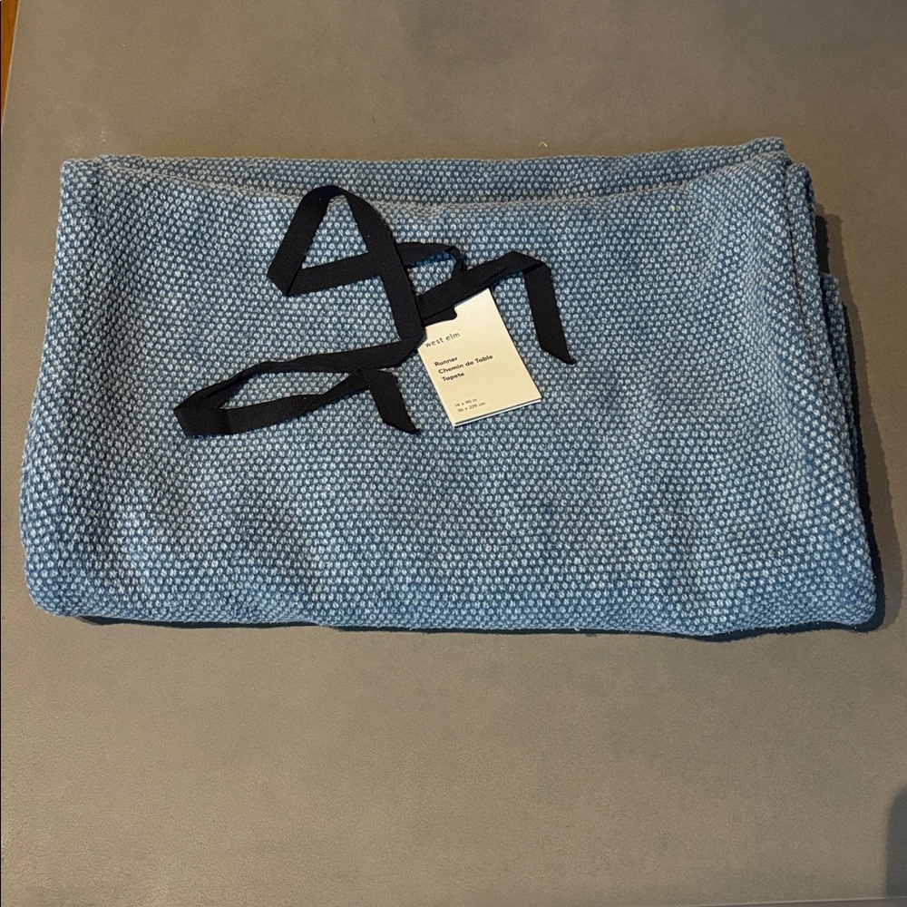 West Elm Blue Table Runner 14x90”